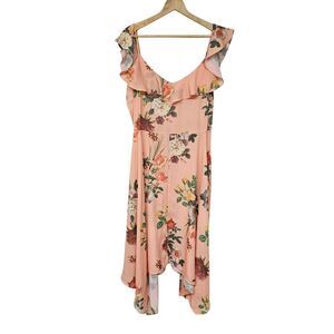 Belle Sky Womens Asymmetrical Midi Dress Size Xl Floral Spring Ruffle Bloomcore
